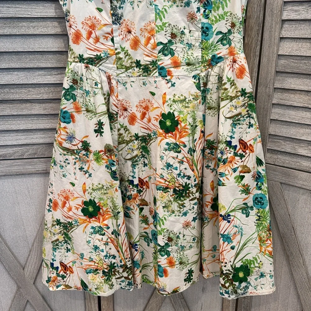 eshakti Cream Floral Fit-and-Flare Dress with Green & Teal Accents - Picture 3 of 11